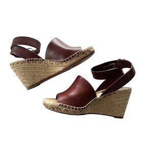 Celine Size 38 Brown Leather Espadrilles Wedge Sandals Luxury Beach Resortwear